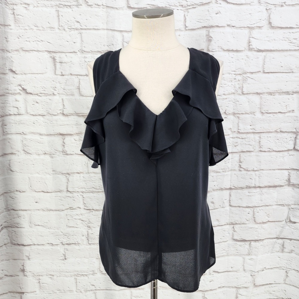 Express Sheer‎ Indie Sleaze Top Black Ruffle Dark Fairy Office Vixen Glam Medium